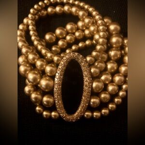 Elegant Gold Faux Pearl Beaded Bracelet in Med. Large & Oval Shape has Sparkles